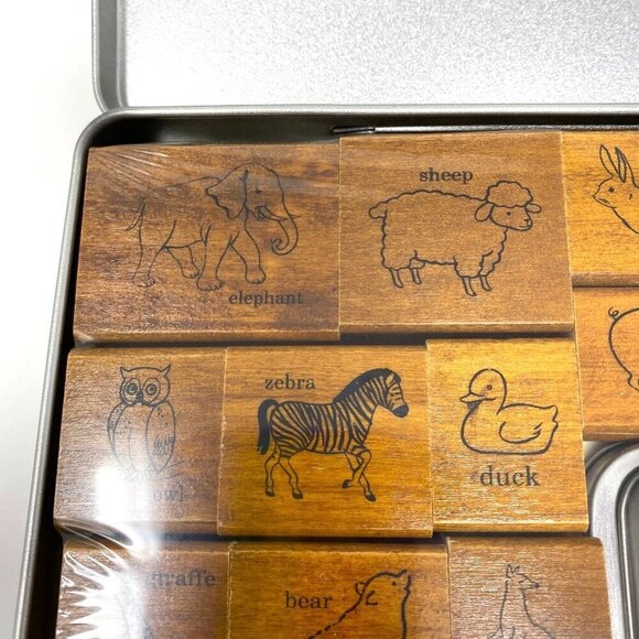 Cavallini Papers & Co Wooden Animal Stamps Set Charming Crafts Storage Tin - Picture 5 of 10